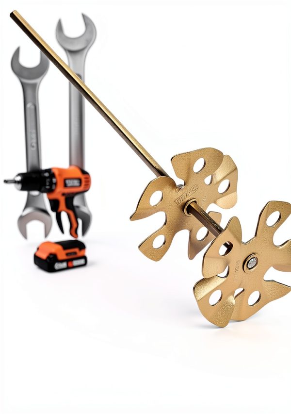 Heavy-Duty Mixer with 24-Inch Zinc-Plated Steel Shaft, Dual 5-Inch Fan Blades for Pigments, Epoxy, Drywall Mud, 3/8-Inch Hex Drive-2